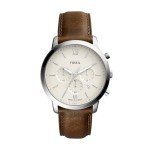 Fossil Silver & Brown Leather Chronograph Watch