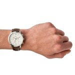 Fossil Silver & Brown Leather Chronograph Watch