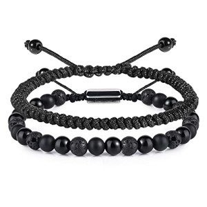 Stylish Black Beaded Bracelet Set for Men