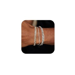 Men's Stainless Steel Cuban Link Bracelet Set