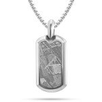 Meteorite Dog Tag Necklace for Men - 22" Silver Chain