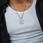 Meteorite Dog Tag Necklace for Men - 22" Silver Chain