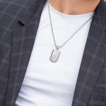 Meteorite Dog Tag Necklace for Men - 22" Silver Chain