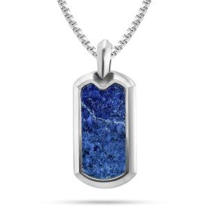 Men's Lapis Lazuli Pendant Necklace Dog Tag