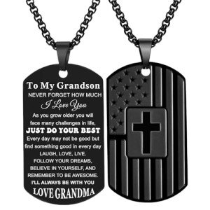 Grandma's Dog Tag Cross Necklace for Grandson