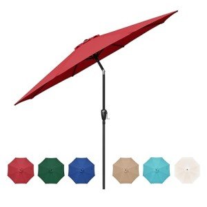 9ft Red Backyard Umbrella with Tilt & Crank