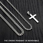 Men's Silver Cross Necklace with Layered Chain