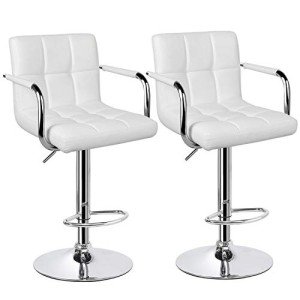 White Adjustable Swivel Bar Stools Set of 2