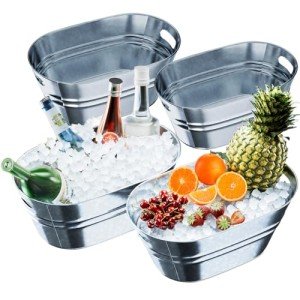 Set of 4 Large Galvanized Ice Buckets