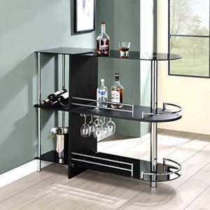 Black Bar Table with Two Glass Shelves