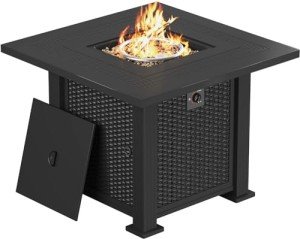 28" Outdoor Propane Fire Pit Table with Lid