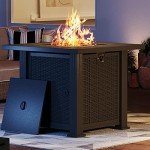 28" Outdoor Propane Fire Pit Table with Lid
