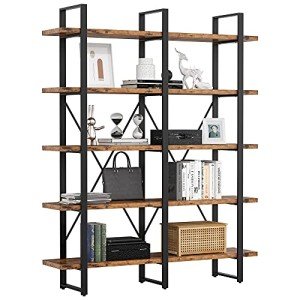 Industrial Double Wide 5-Tier Bookshelf for Mancave