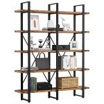 Industrial Double Wide 5-Tier Bookshelf for Mancave