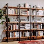 Industrial Double Wide 5-Tier Bookshelf for Mancave
