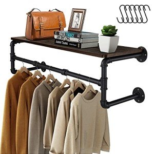 Industrial Pipe Wall Mounted Clothes Rack with Shelf