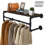 Industrial Pipe Wall Mounted Clothes Rack with Shelf