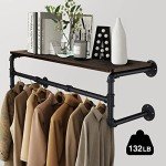 Industrial Pipe Wall Mounted Clothes Rack with Shelf