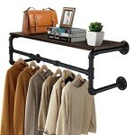 Industrial Pipe Wall Mounted Clothes Rack with Shelf