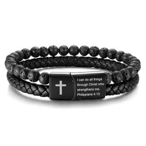 Men's Lava Rock & Leather Inspirational Bracelets