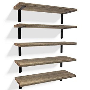 Rustic Floating Wood Shelves – Set of 5