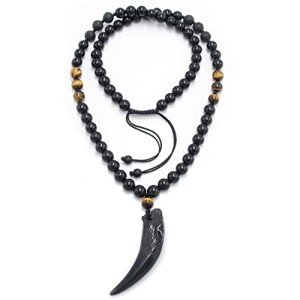 Wolf Tooth Obsidian and Tiger Eye Necklace