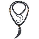 Wolf Tooth Obsidian and Tiger Eye Necklace