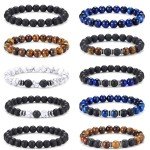 Men's 10PCS Tiger Eye Bracelet Set with Lava Rock