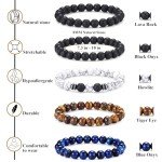 Men's 10PCS Tiger Eye Bracelet Set with Lava Rock