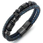 Men's Braided Black and Blue Leather Bracelet