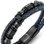 Men's Braided Black and Blue Leather Bracelet