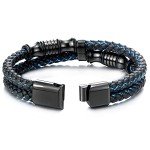 Men's Braided Black and Blue Leather Bracelet