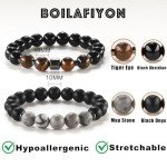 Men's Natural Stone Bracelet Set - Tiger's Eye & Lava