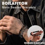 Men's Natural Stone Bracelet Set - Tiger's Eye & Lava