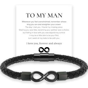 Personalized Infinity Leather Bracelet for Him or Her