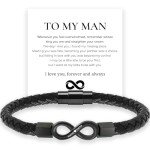 Personalized Infinity Leather Bracelet for Him or Her