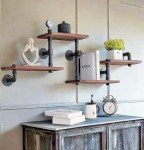 Rustic Modern Wood & Pipe Wall Shelves - 4 Tiers
