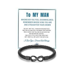 Coolvy Men's Braided Leather Crown Bracelet