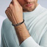 Coolvy Men's Braided Leather Crown Bracelet