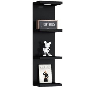 4-Tier Black Wall Shelf with LED Lighting