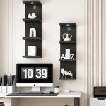 4-Tier Black Wall Shelf with LED Lighting