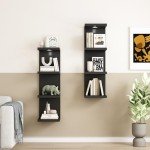 4-Tier Black Wall Shelf with LED Lighting