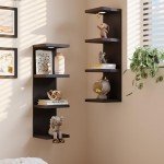 4-Tier Black Wall Shelf with LED Lighting