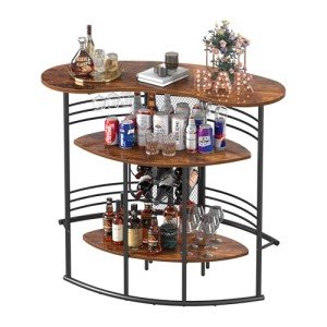 Stylish Industrial Bar Cabinet with Storage Shelves