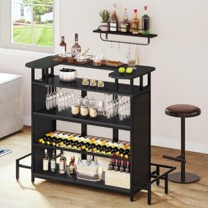 YITAHOME Mini Home Bar with LED Light and Stools