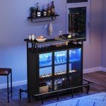 YITAHOME Mini Home Bar with LED Light and Stools