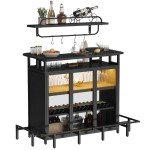 YITAHOME Mini Home Bar with LED Light and Stools