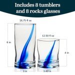 Mancave 16-Piece Blue Ribbon Glasses Set