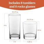 Sleek 16-Piece Tumbler and Rocks Glass Set