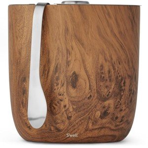 S'well Teakwood Ice Bucket with Tongs - 68oz